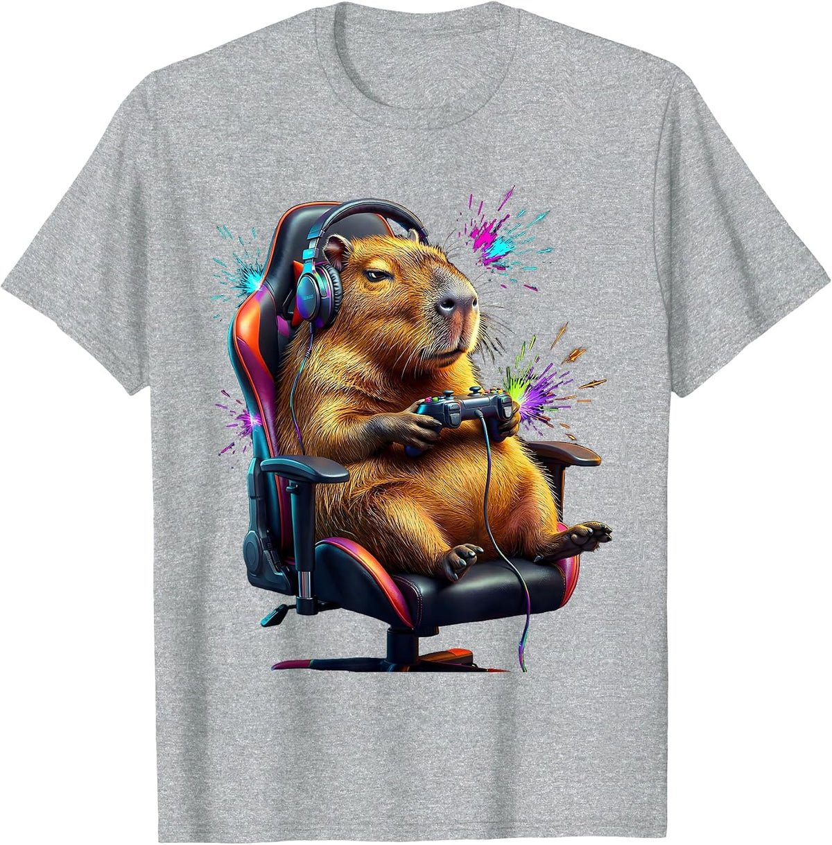 Men's Capybara Gamer Funny Animal Lover Meme Humor T-Shirt - Heather Grey