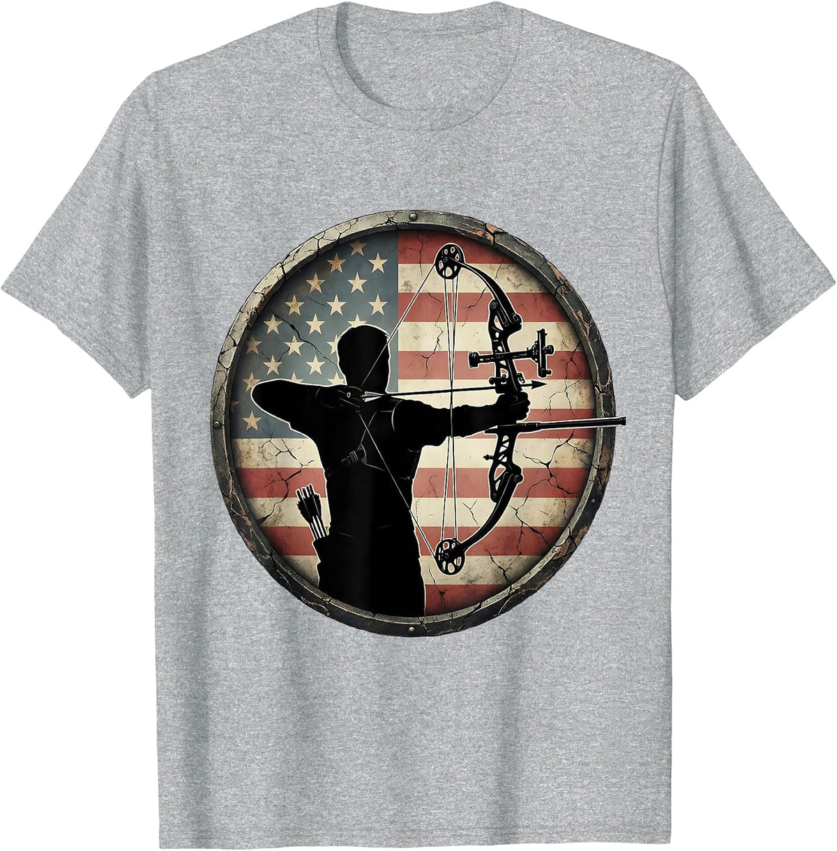 Men's Camo Compound Bow And Arrow Hunting Graphic T-Shirt - Heather Grey