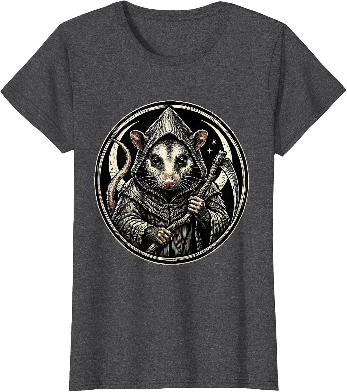 Women's Dignified Opossum Moon Halloween Spooky Novelty T-Shirt - Dark Heather Grey