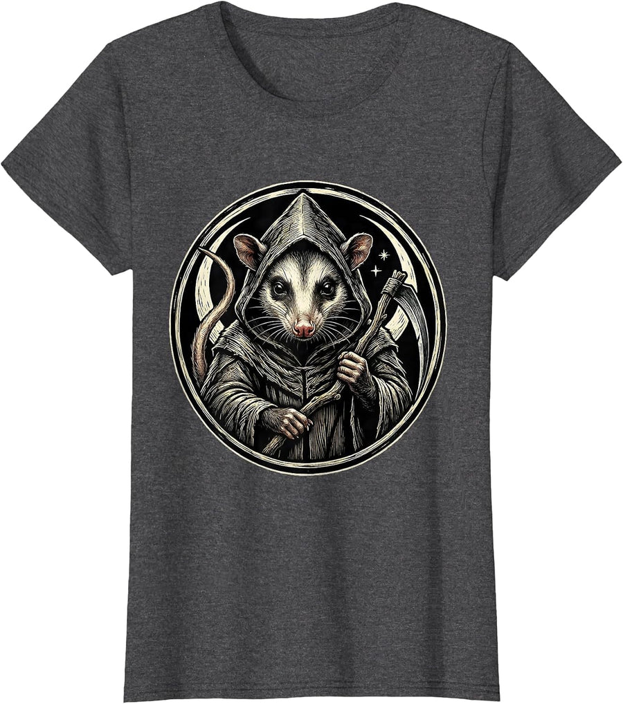 Women's Dignified Opossum Moon Halloween Spooky Novelty T-Shirt - Dark Heather Grey
