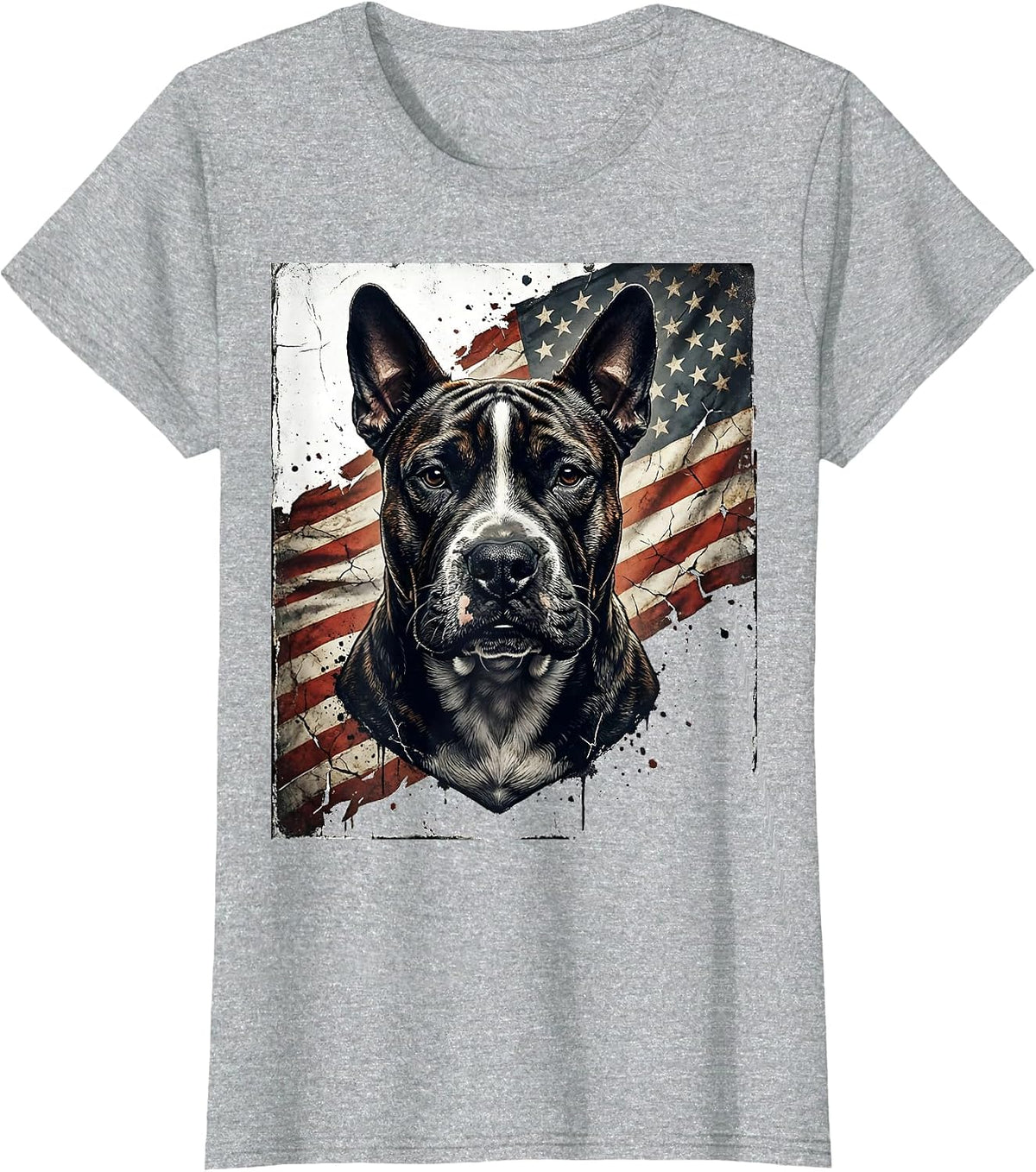 Bull Terrier Distressed Patriotic Dog Lover American Flag T-Shirt - Heather Grey