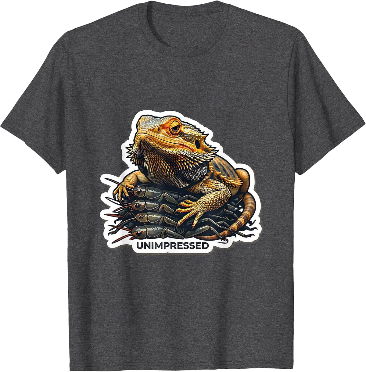 Unimpressed Bearded Dragon Sticker Style Pet Owner Meme T-Shirt - Dark Heather Grey