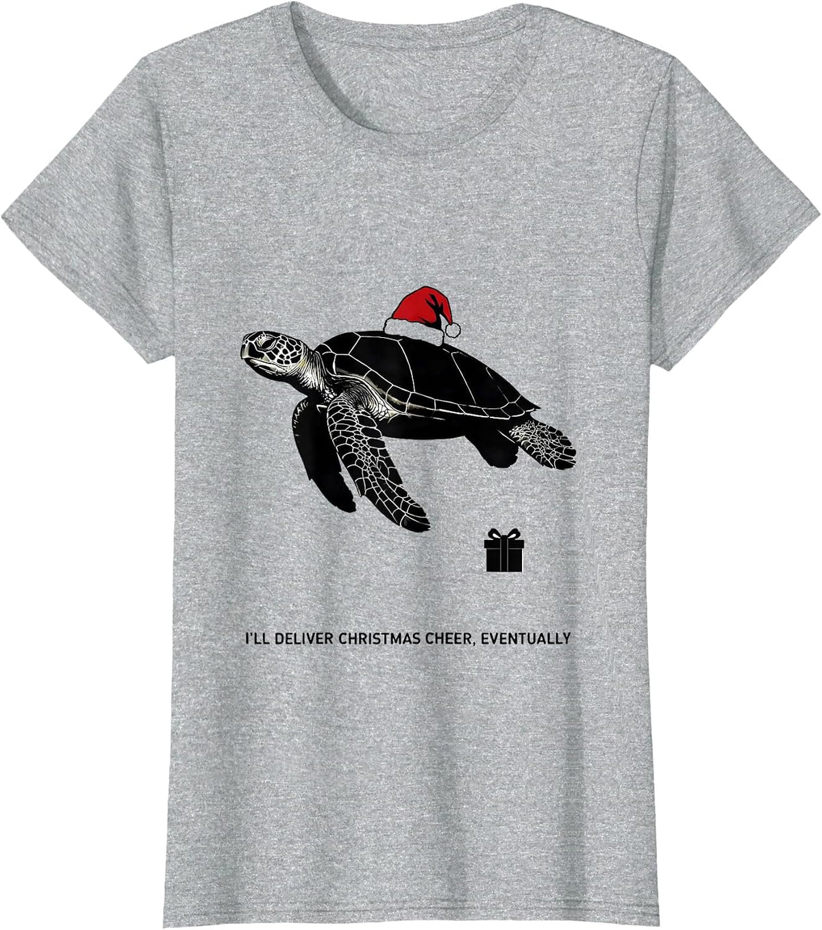 Women's I'll Deliver Christmas Cheer, Eventually Sea Turtle T-Shirt - Heather Grey