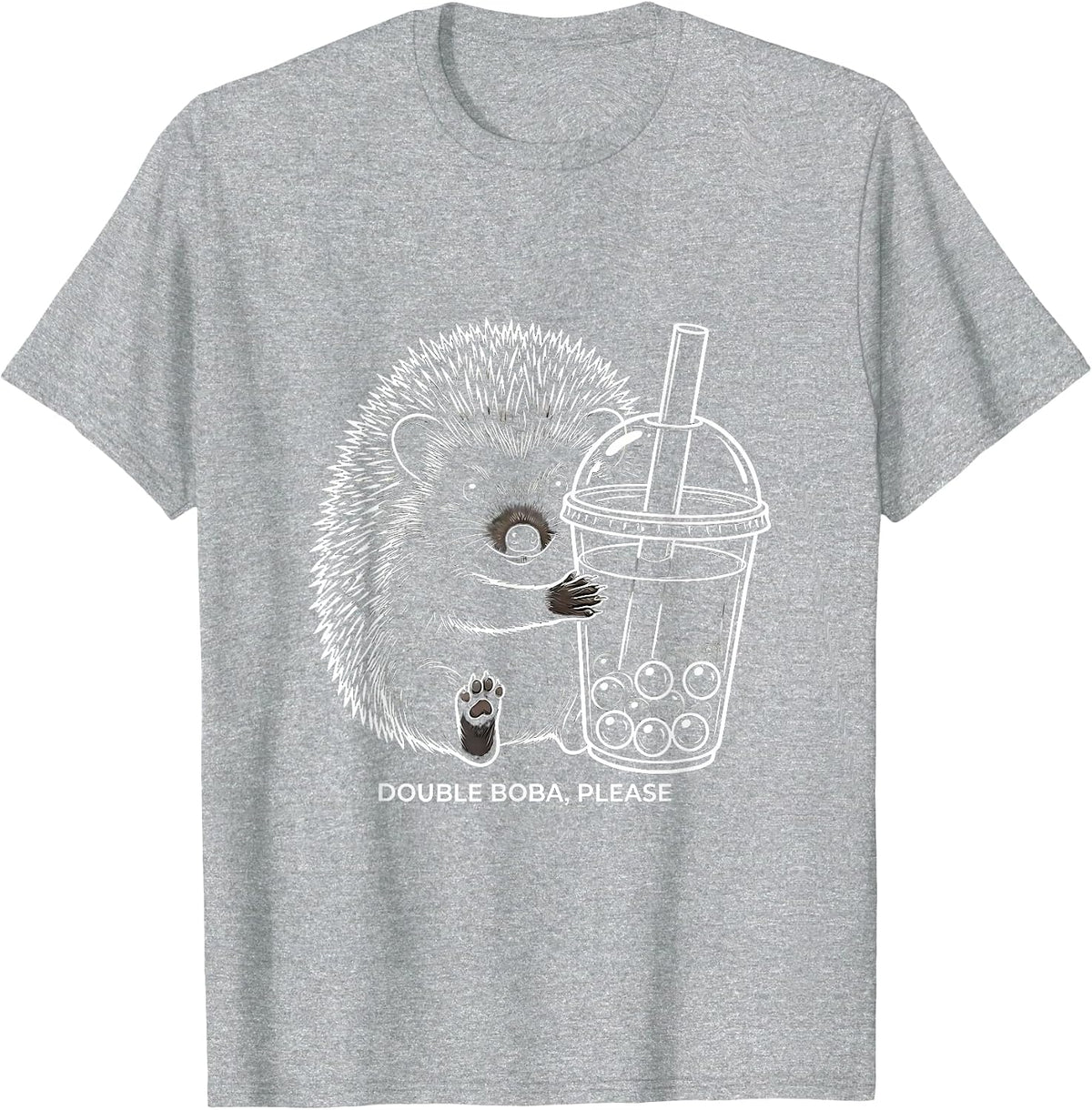 Men's Double Boba, Please Cute Kawaii Hedgehog Boba Tea Lover Gift T-Shirt - Heather Grey