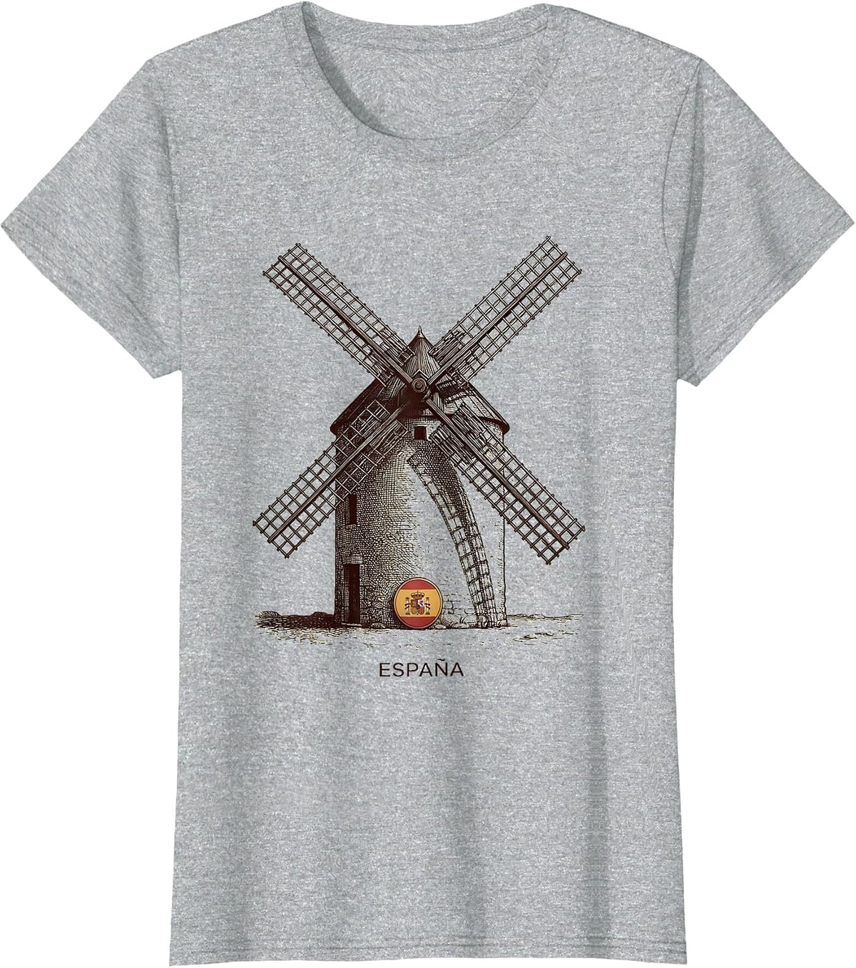 Women's ESPAÑA Crosshatch Etched Spanish Windmill Souvenir National T-Shirt - Heather Grey