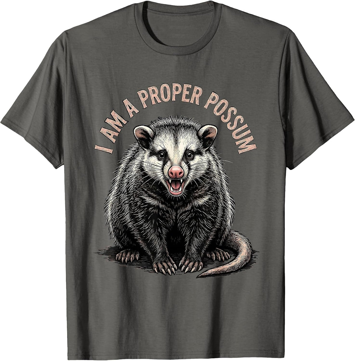 I Am A Proper Possum Funny Opossum Meme Animal Lover Humor T-Shirt - Asphalt Grey
