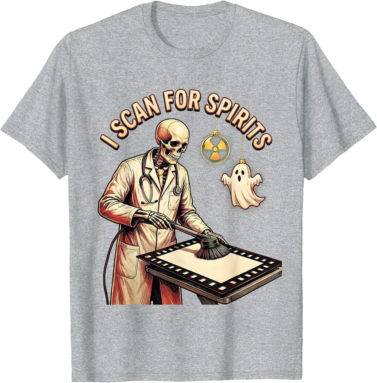 Men's I Scan For Spirits Funny Radiology Tech Ghost Christmas T-Shirt - Heather Grey