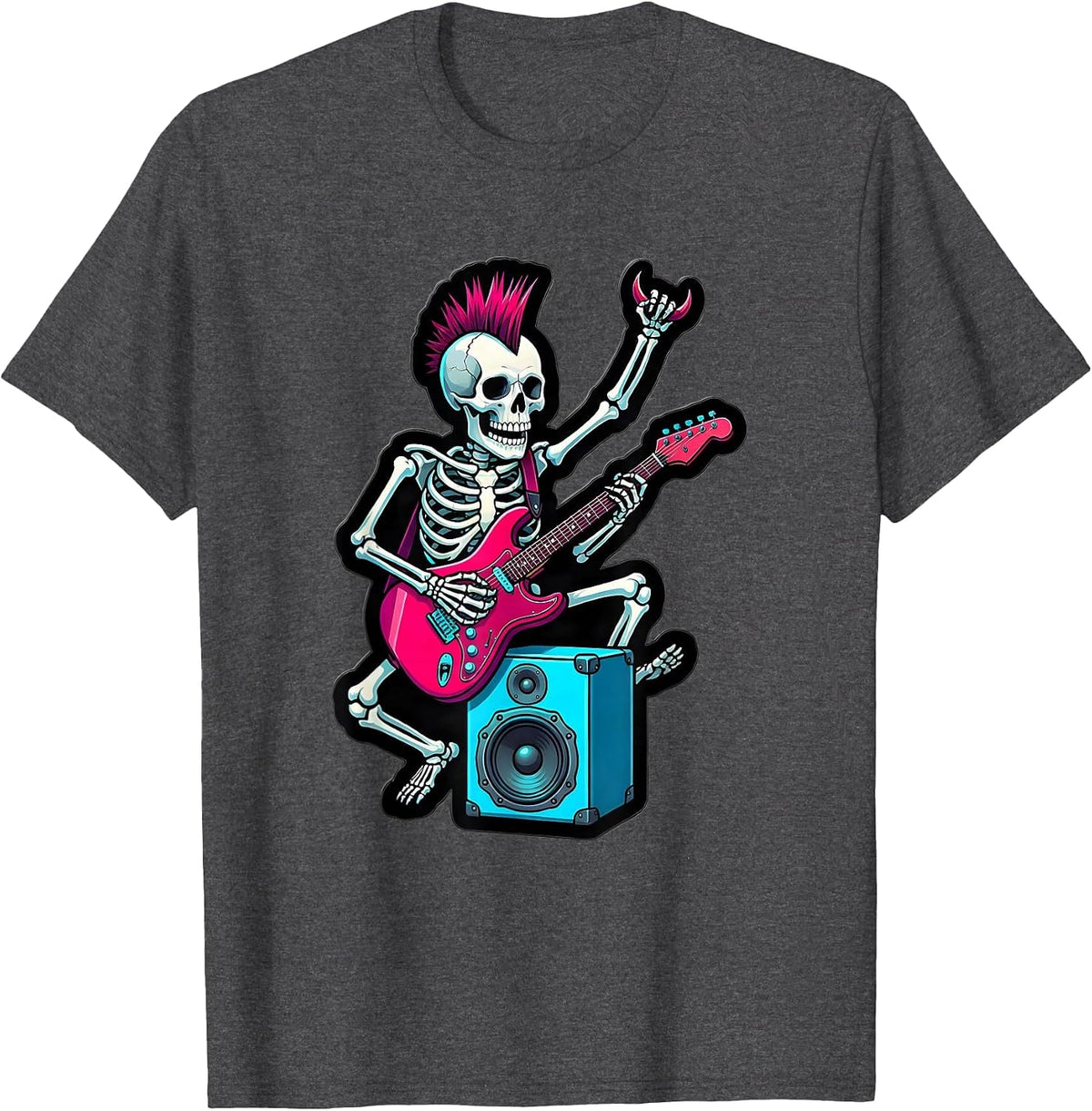Men's Punk Skeleton Skull Guitar Rock Music Halloween Kids T-Shirt - Dark Heather Grey