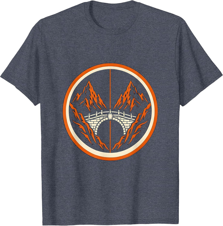 Unity Day Orange Bridge Mountain Peaks Graphic T-Shirt - Heather Blue