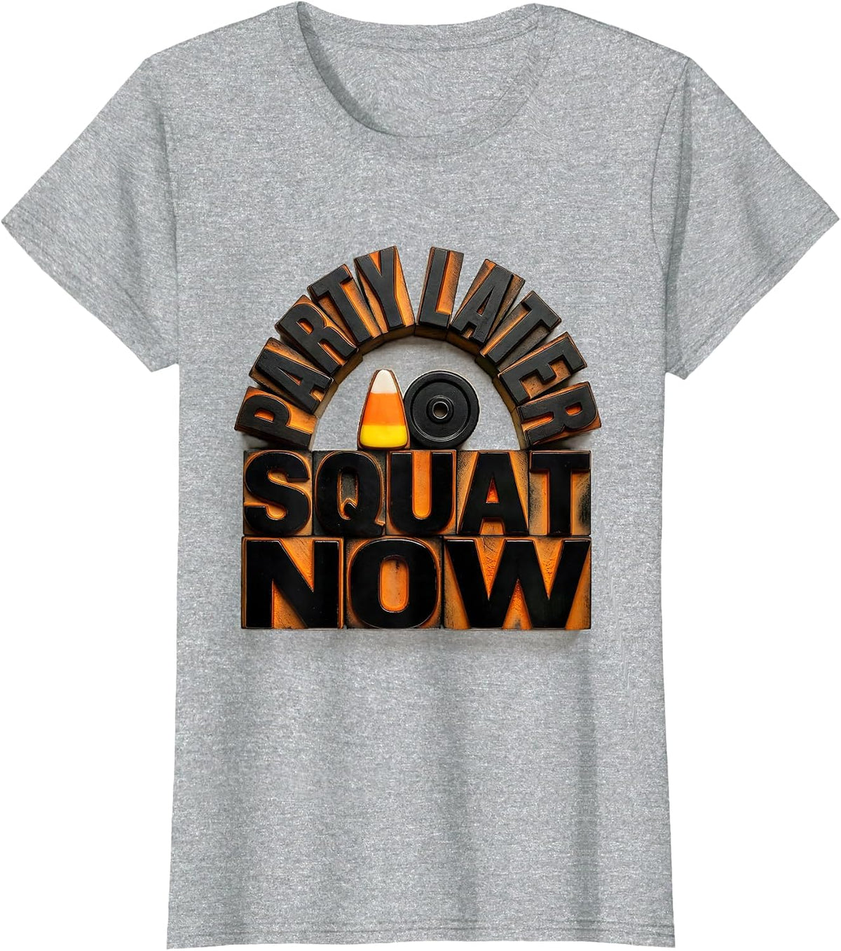 Party Later, Squat Now Funny Halloween Gym Workout T-Shirt - Heather Grey