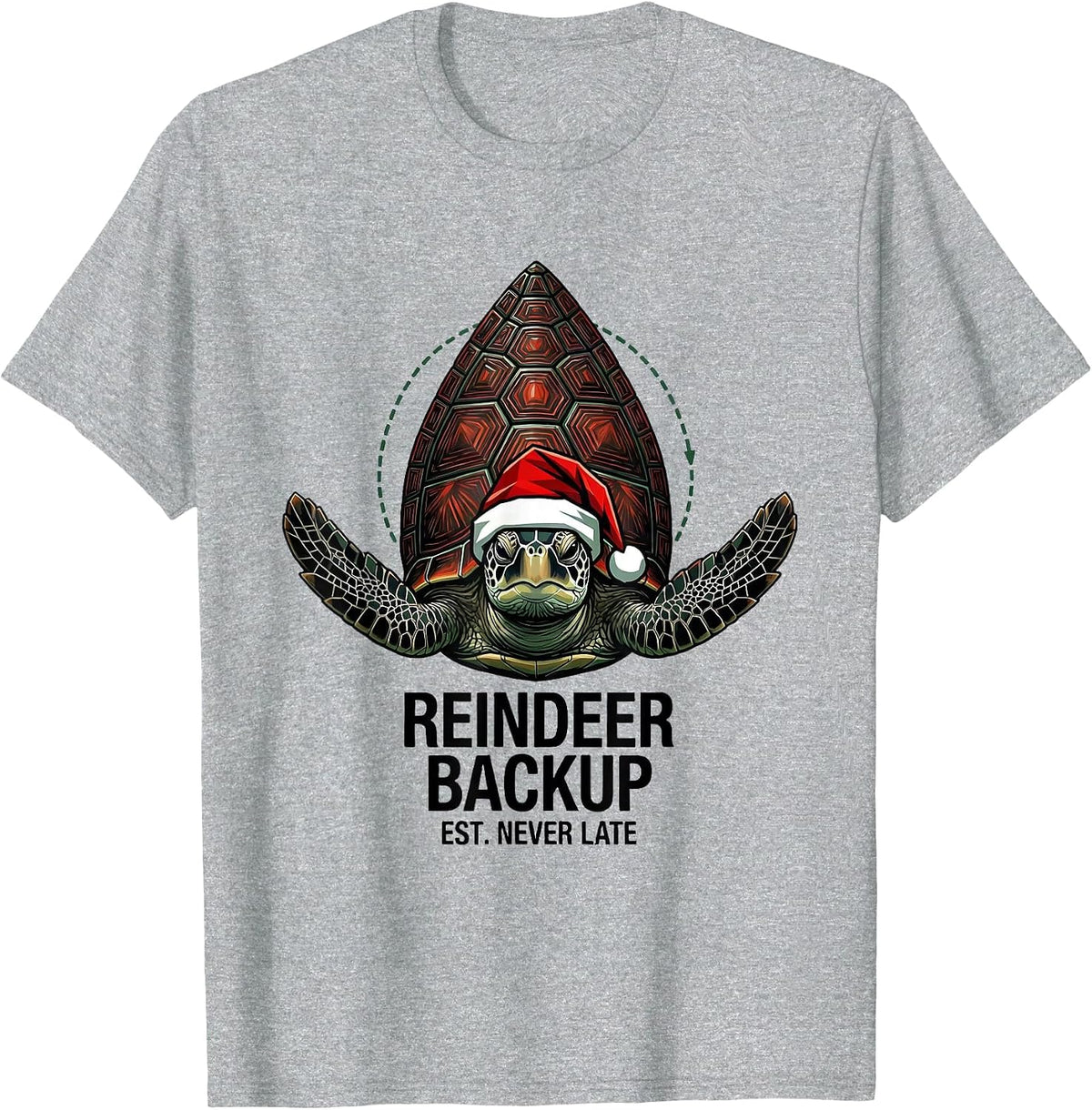 Men's Reindeer Backup Est Never Late Geometric Sea Turtle Santa T-Shirt - Heather Grey