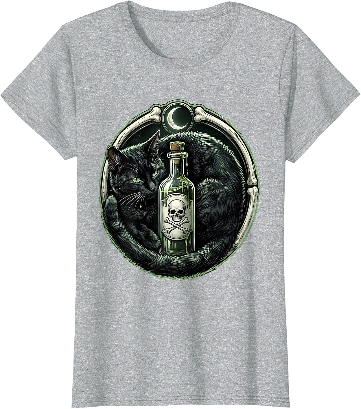Halloween Nurse Black Cat Medicine Bottle Graphic T-Shirt - Heather Grey