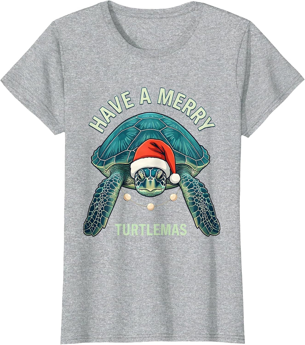 Women's Have A Merry Turtlemas Whimsical Sea Turtle Christmas Santa T-Shirt - Heather Grey