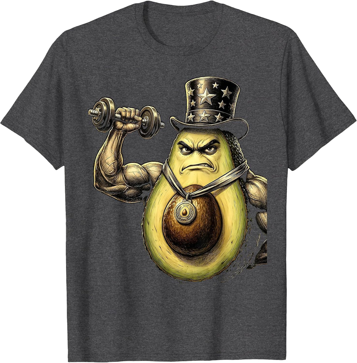 Funny Avocado Bicep Curl Workout Gym Design T-Shirt - Dark Heather Grey