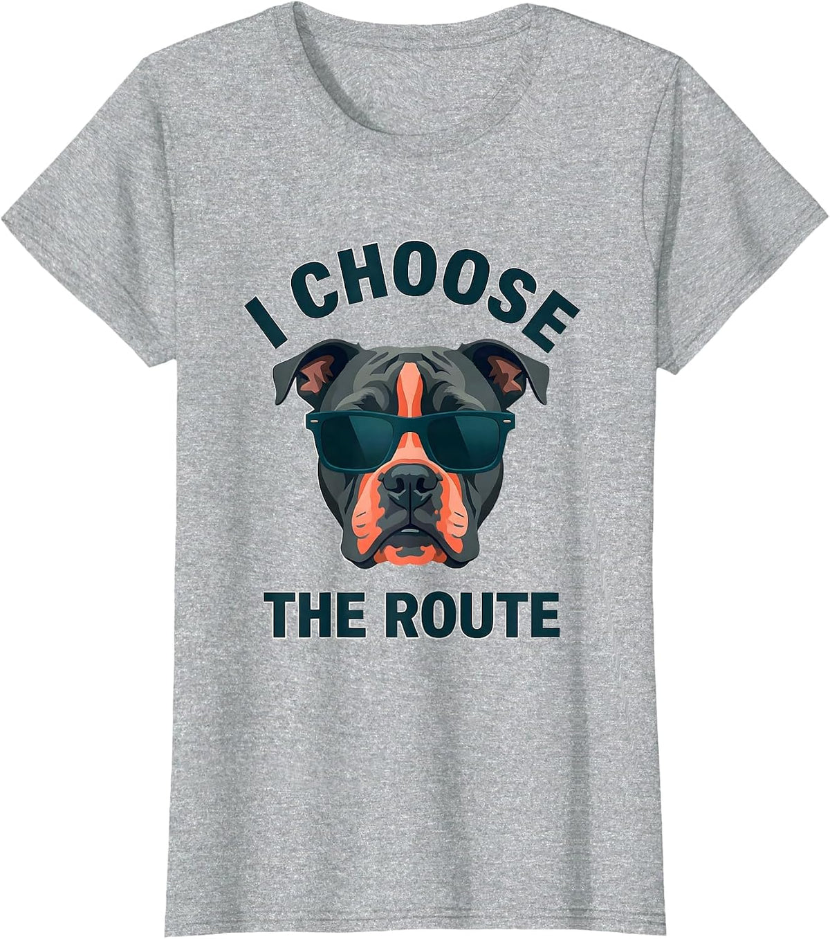 I Choose The Route Flat Vector Bull Terrier Dog Sunglasses T-Shirt - Heather Grey