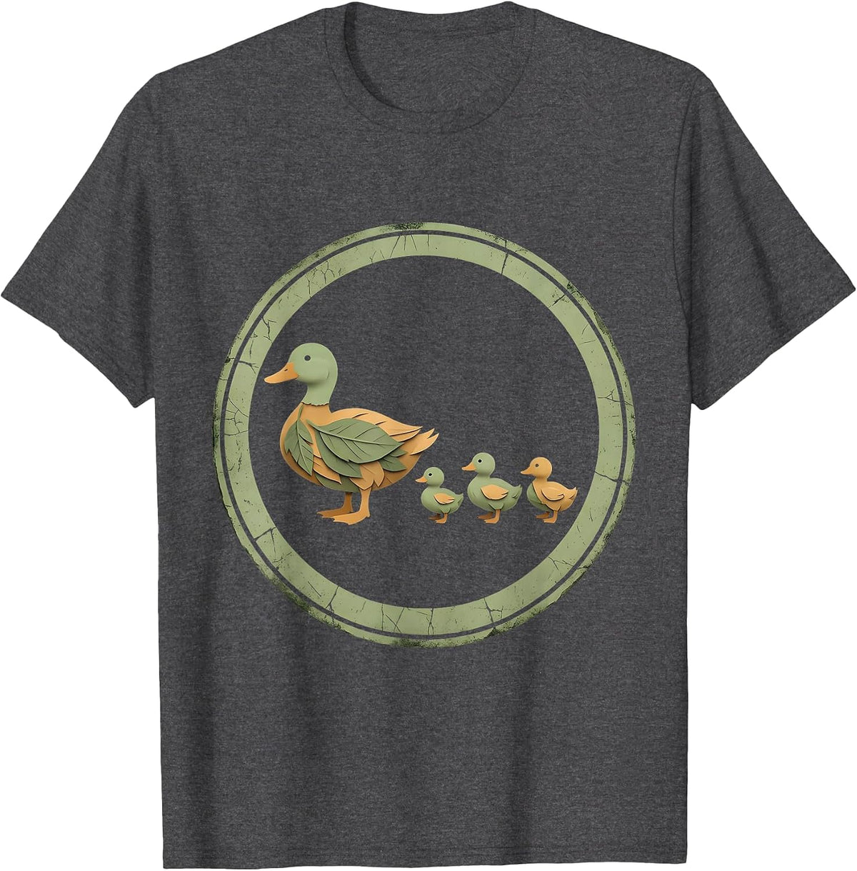 Men's Mama Duck Leading Ducklings in a Row Illustration T-Shirt - Dark Heather Grey