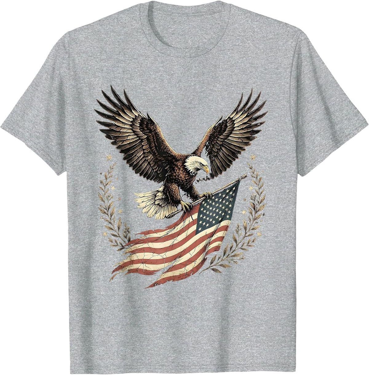 Men's Eagle Carrying American Flag Patriotic Design T-Shirt - Heather Grey