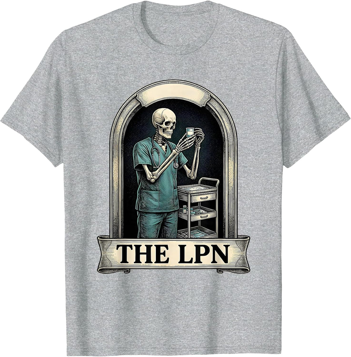 Men's The LPN Skeleton Tarot Card Funny Halloween LPN Gift T-Shirt - Heather Grey