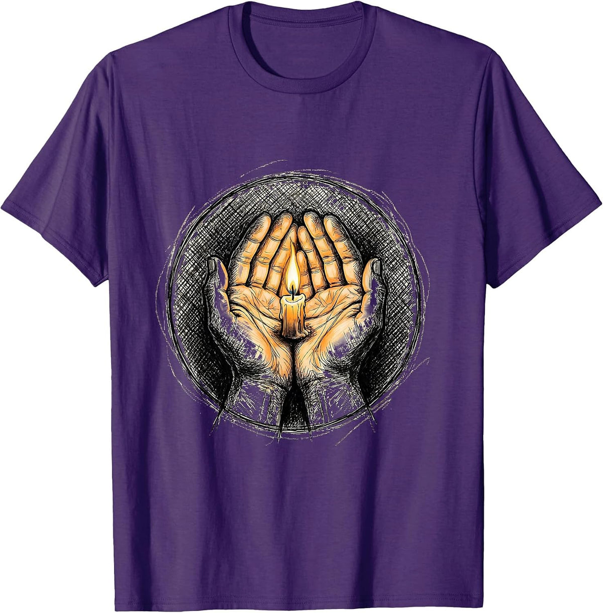 Suicide Prevention Awareness Candle Flame Cupped Hands T-Shirt - Purple