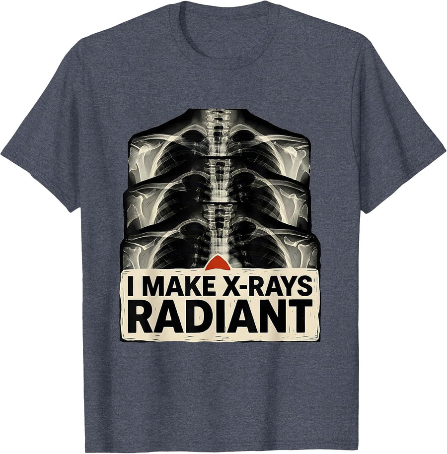 I Make X-Rays Radiant Linocut Radiology Tech Rad Tech Gift T-Shirt - Heather Blue