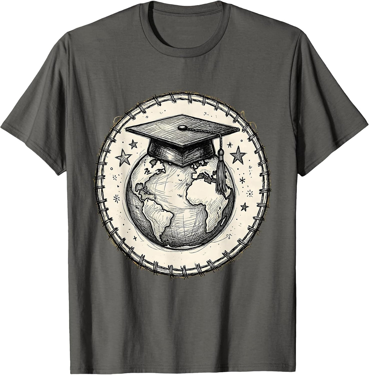 5th Grade Teacher Graduation Cap Globe Design T-Shirt - Asphalt Grey