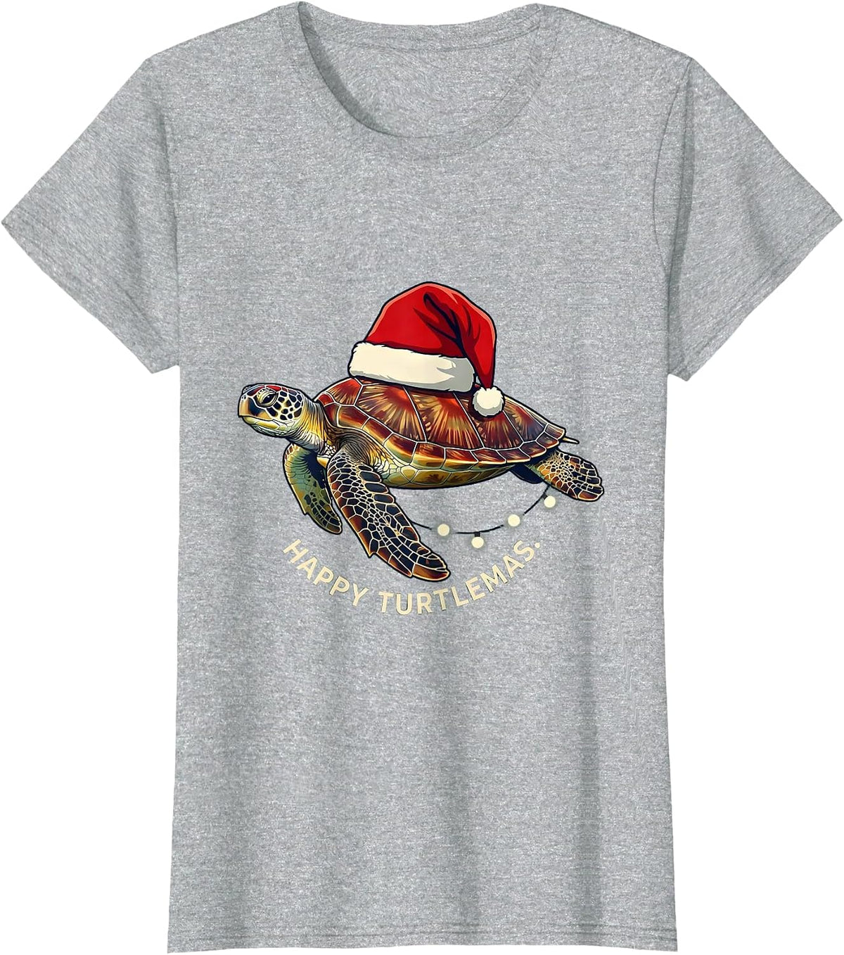 Happy Turtlemas Whimsical Sea Turtle Christmas Santa Hat T-Shirt - Heather Grey