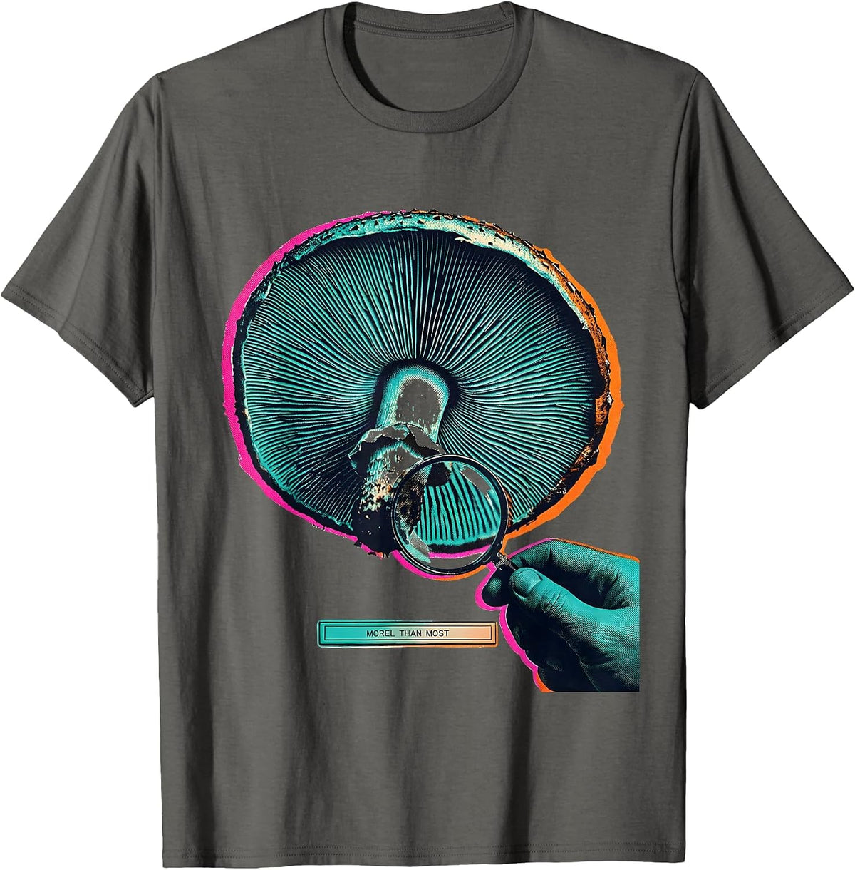 Morel Than Most Risograph Mushroom Forager Mycology Humor T-Shirt - Asphalt Grey