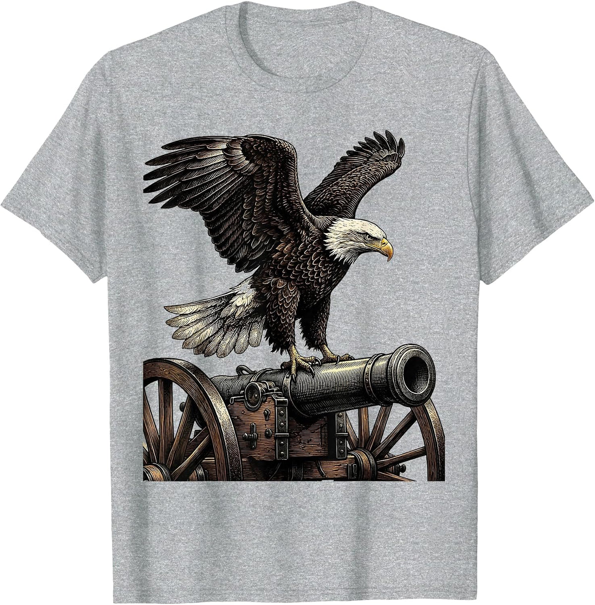 Men's American Flag Eagle on Revolutionary War Cannon T-Shirt - Heather Grey