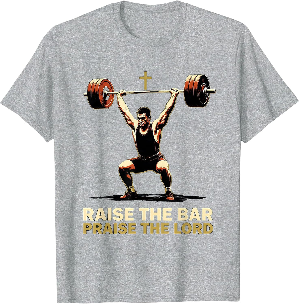 Men's Raise The Bar, Praise The Lord Christian Gym Weightlifter T-Shirt - Heather Grey