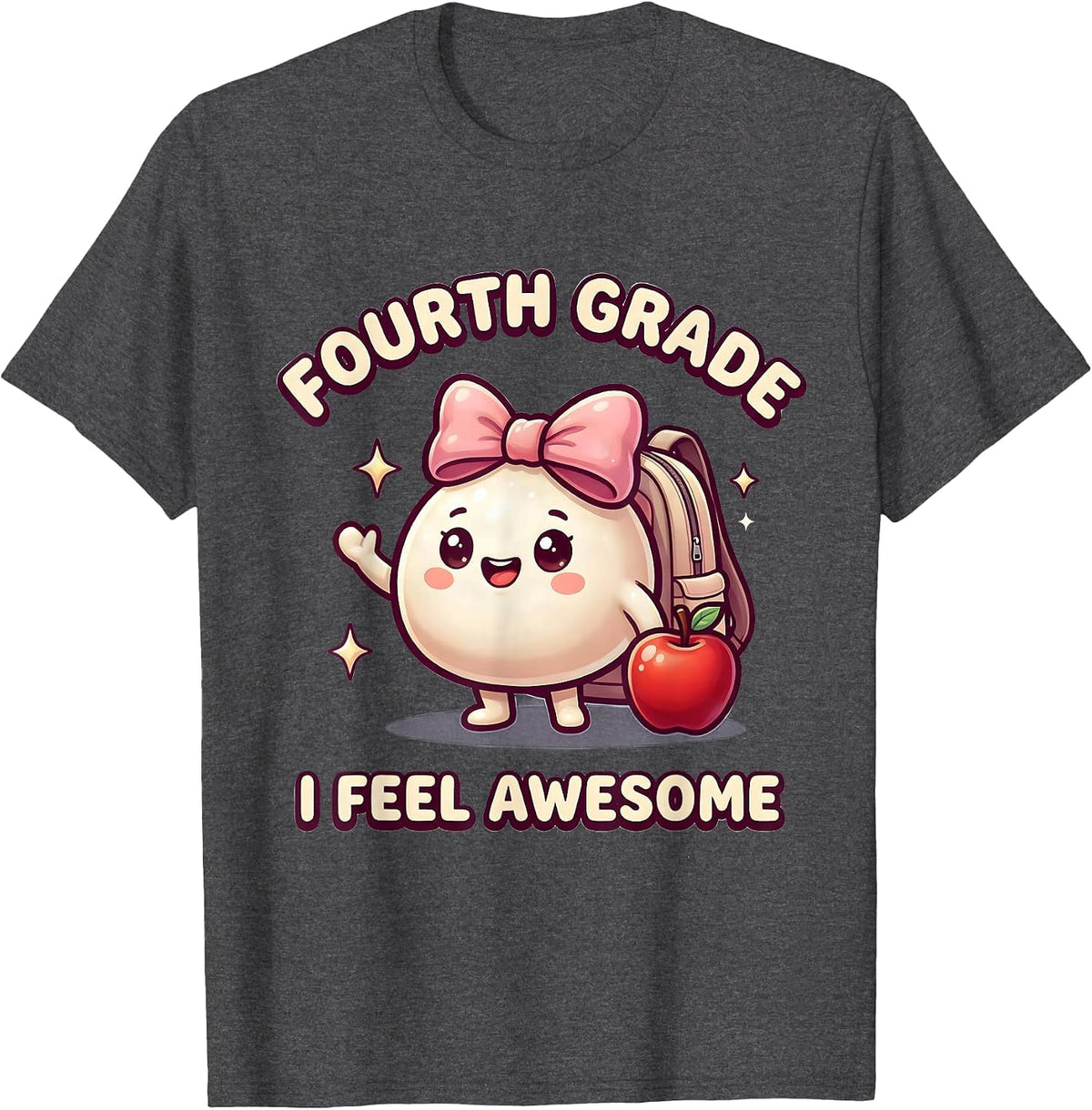Men's Fourth Grade I Feel Awesome Cute Kawaii Dumpling Back T-Shirt - Dark Heather Grey