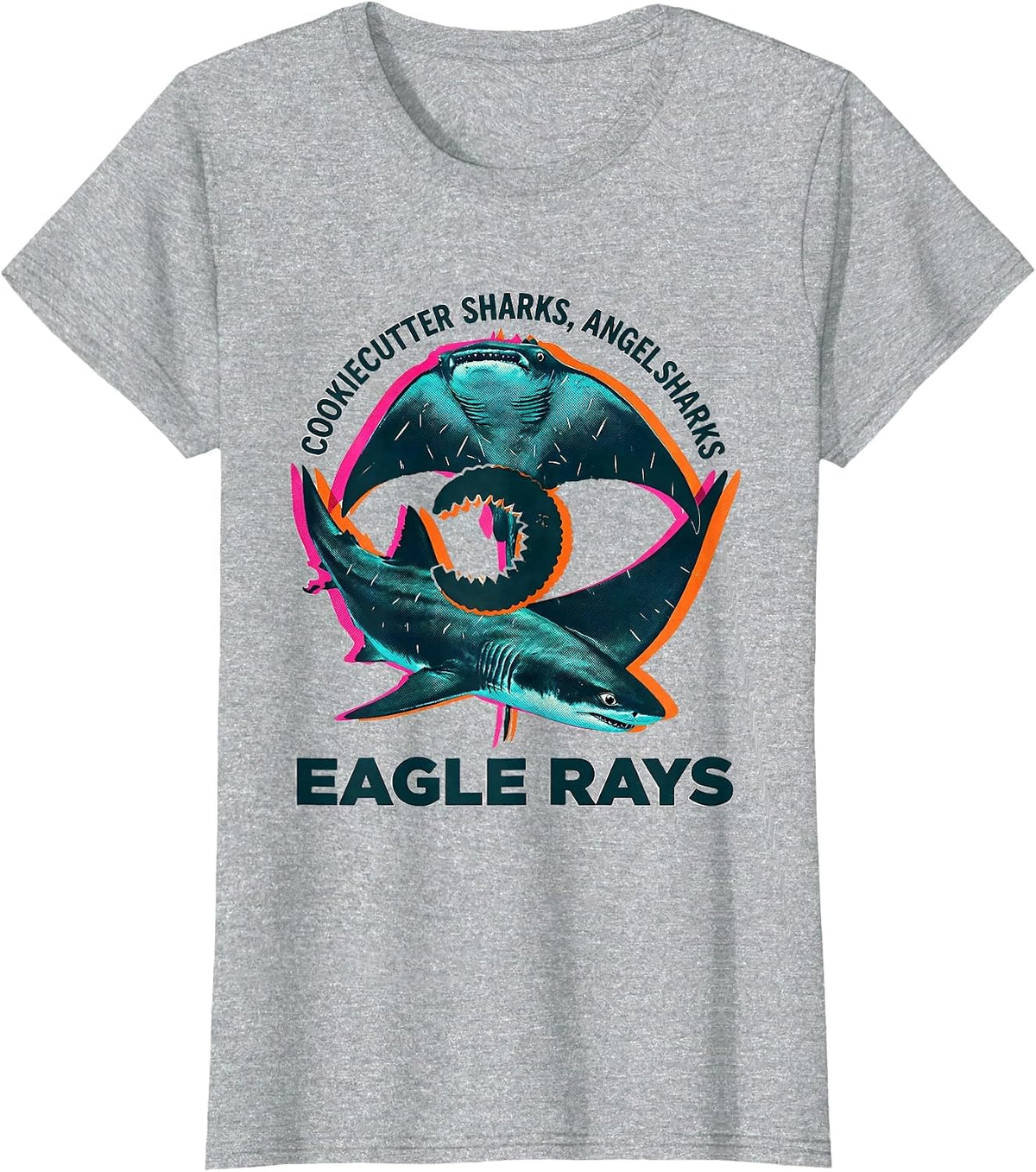 Women's Cookiecutter Sharks, Angel Sharks, Eagle Rays Marine Biology T-Shirt - Heather Grey