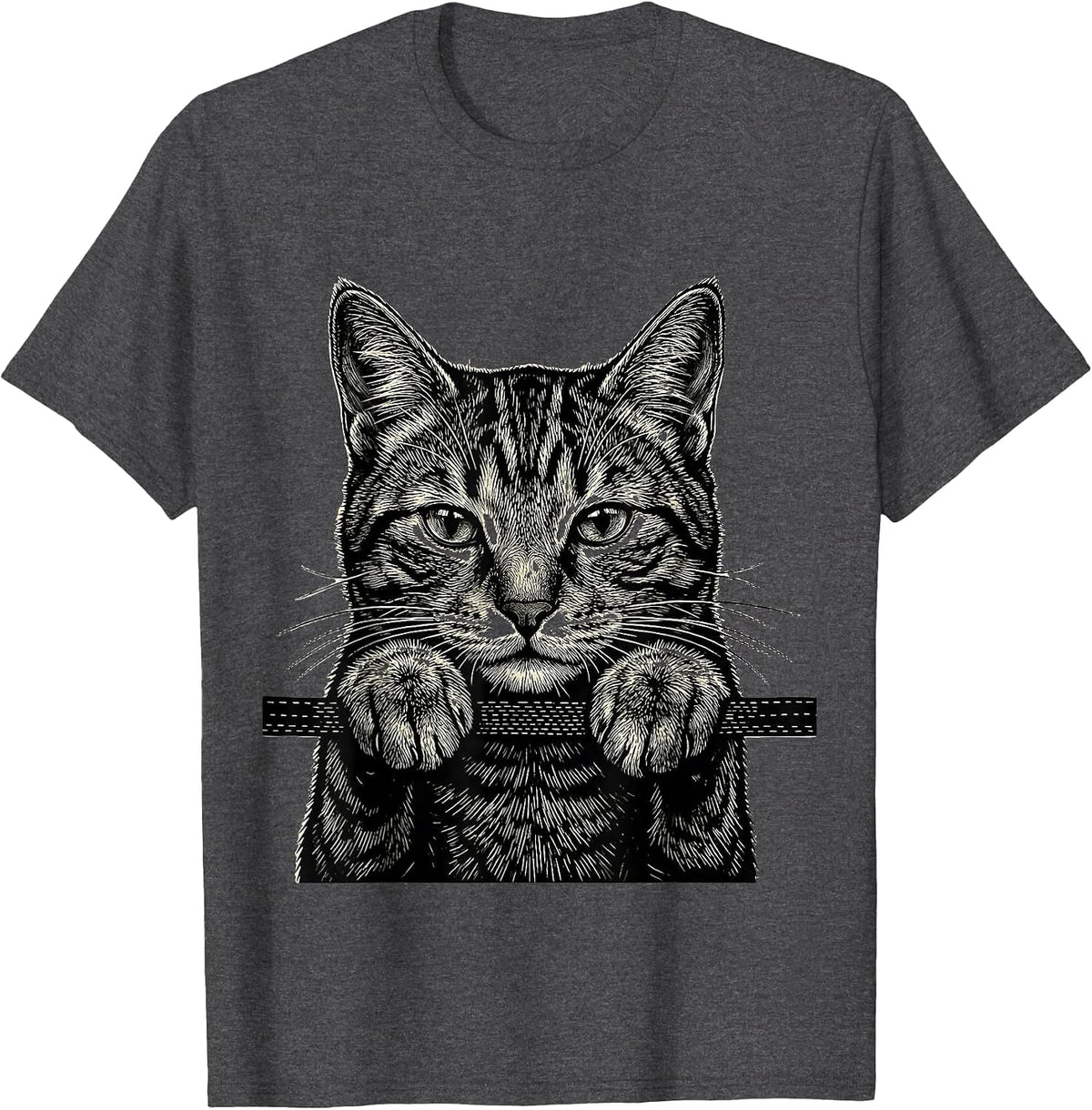 Men's Peeking Tabby Cat Pocket Playful Pet Lover Novelty T-Shirt - Dark Heather Grey