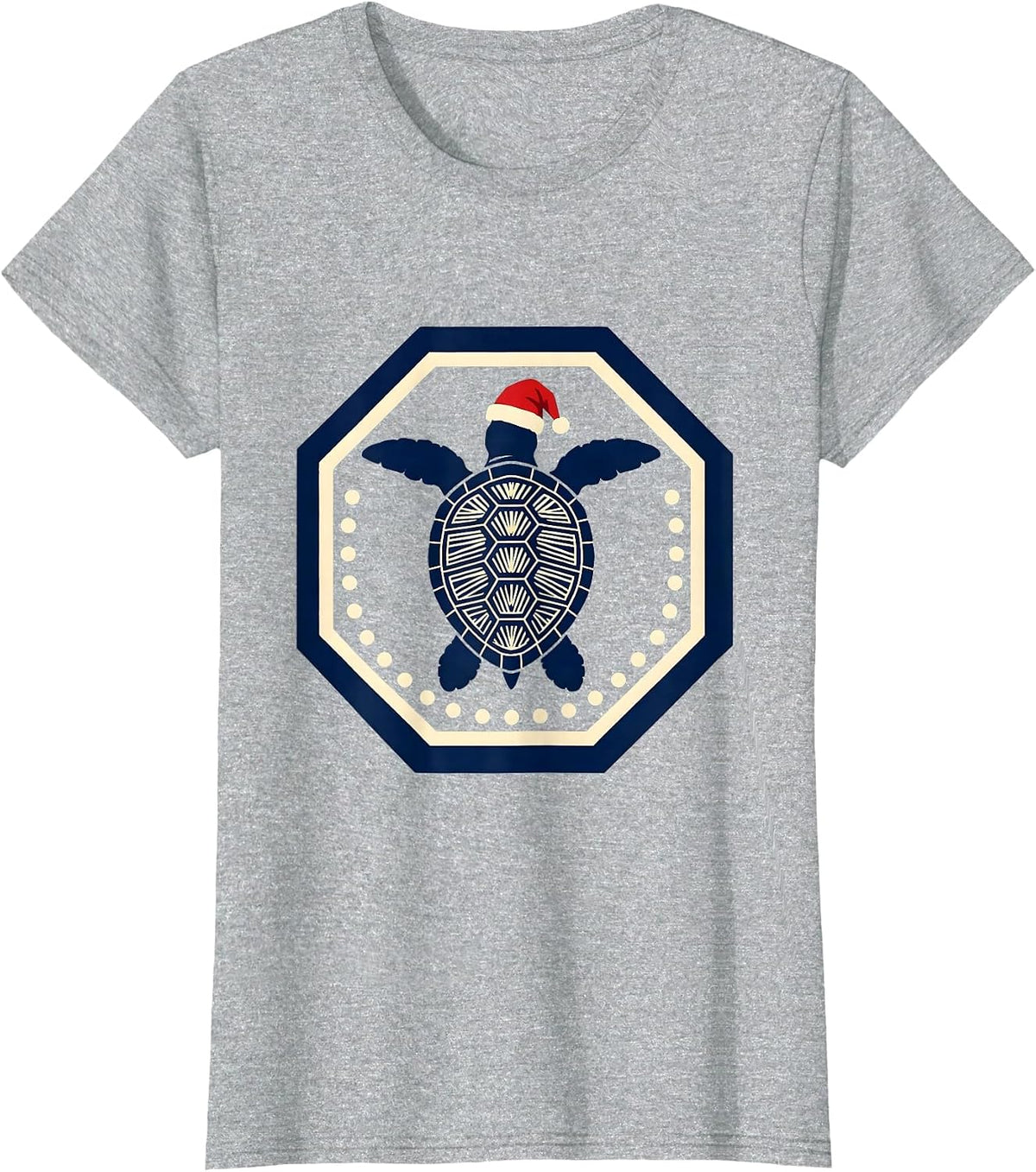 Women's Sea Turtle Santa Hat Emblem Christmas Novelty T-Shirt - Heather Grey