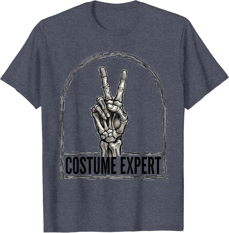 Costume Expert Gothic Skeleton Hand Peace Sign Halloween T-Shirt - Heather Blue