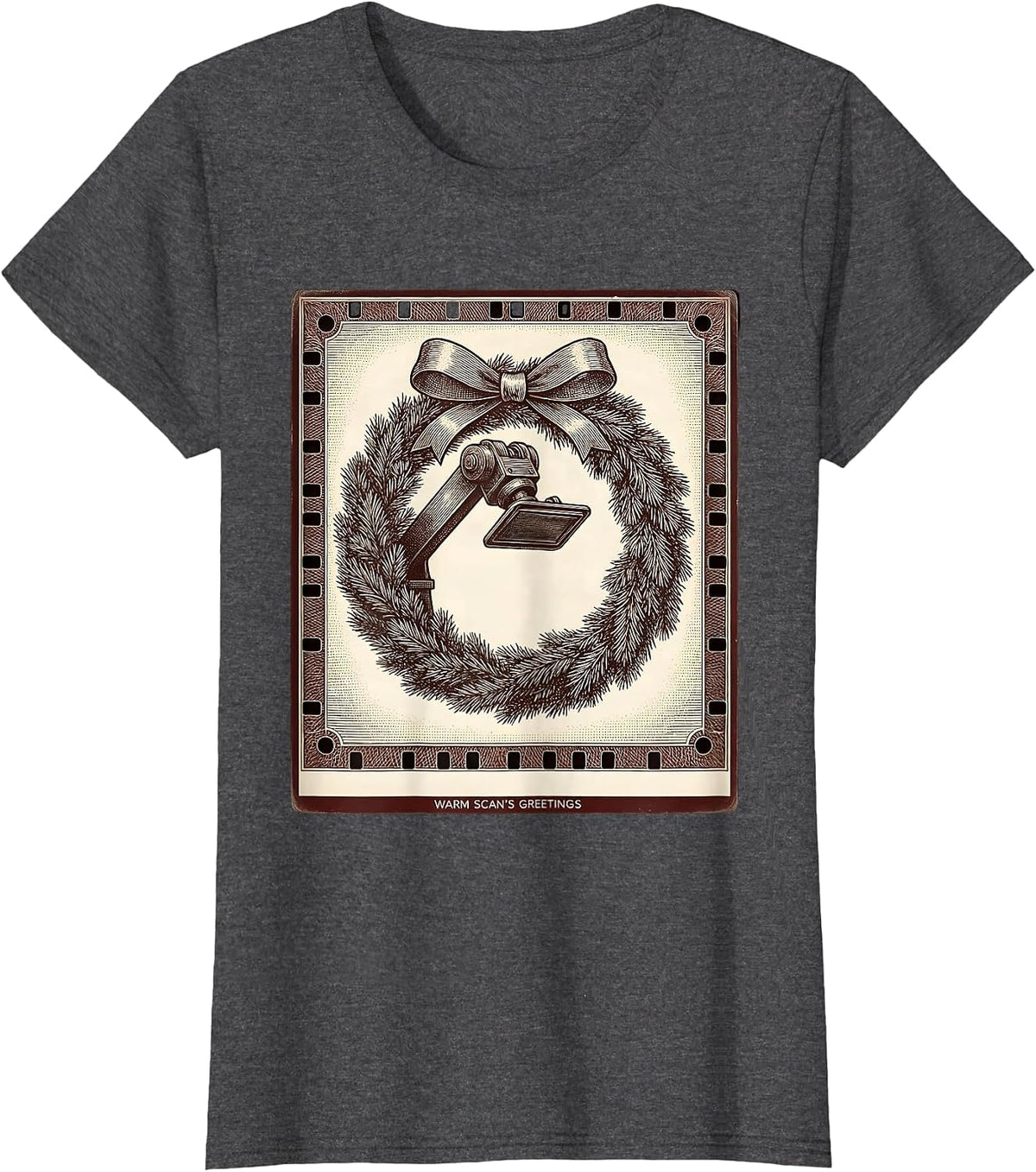Women's Warm Scan's Greetings Crosshatch Etching Radiology Tech T-Shirt - Dark Heather Grey
