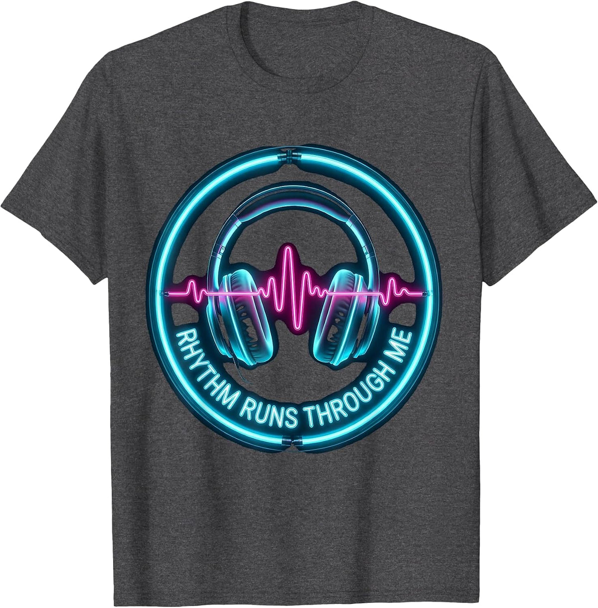 Rhythm Runs Through Me Hip Hop Music Design T-Shirt - Dark Heather Grey