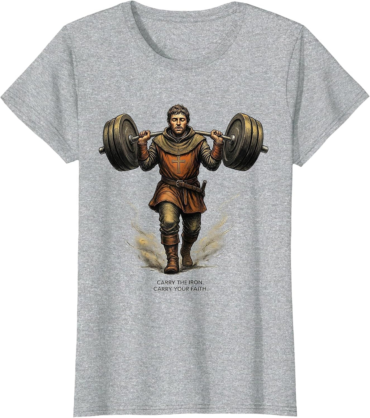 Women's Carry the Iron Carry Your Faith Medieval Christian Gym T-Shirt - Heather Grey
