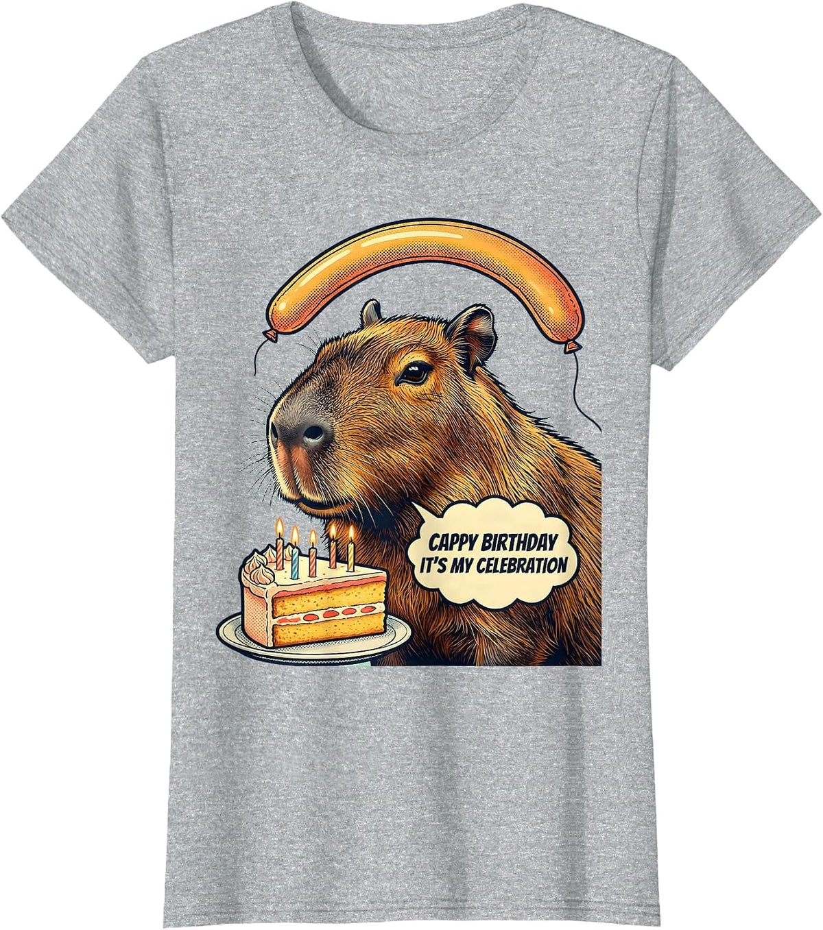 Women's Cappy Birthday It’s My Celebration Kawaii Girl Capybara T-Shirt - Heather Grey