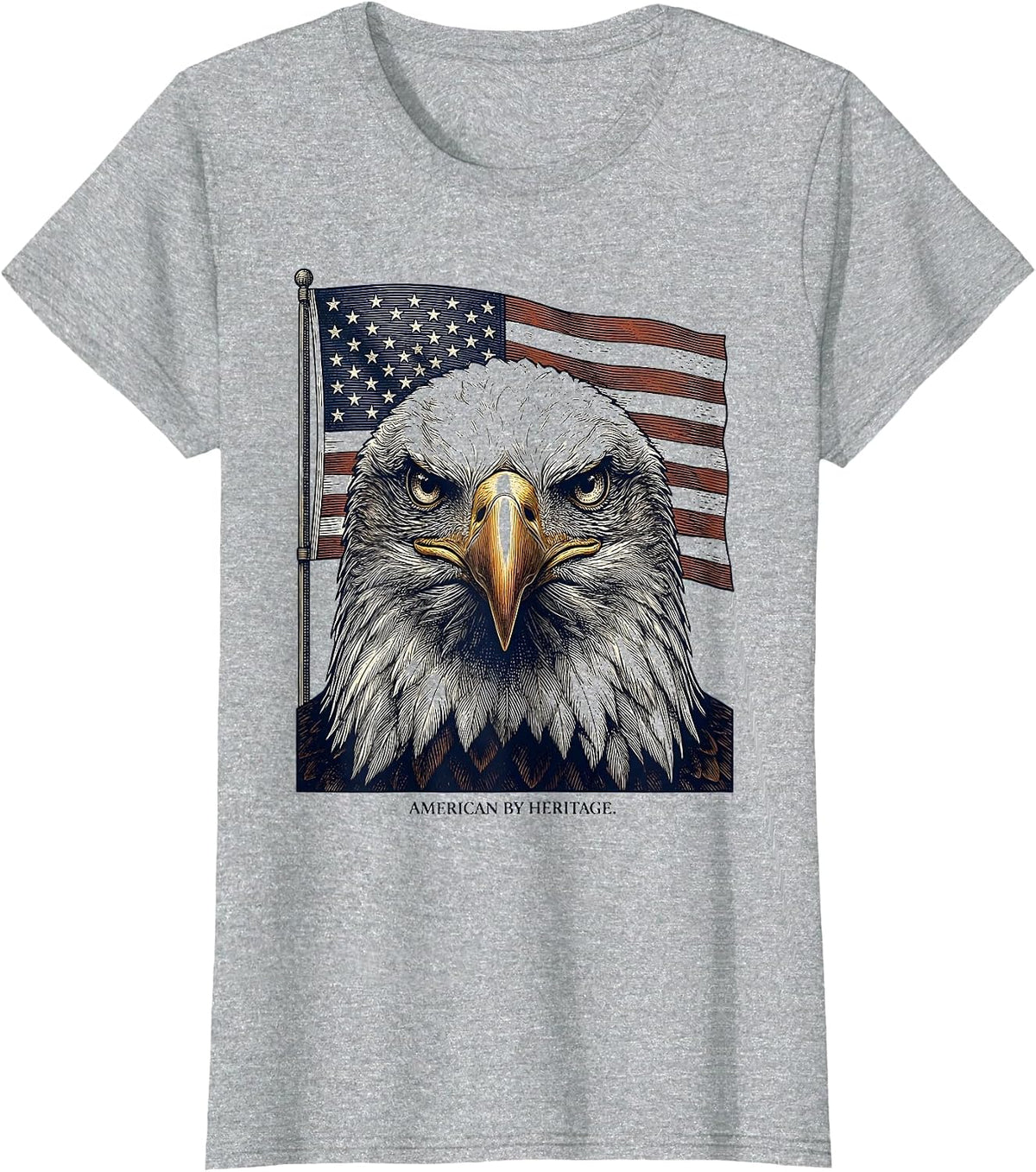American By Heritage Crosshatch Etching Patriotic Eagle Flag T-Shirt - Heather Grey