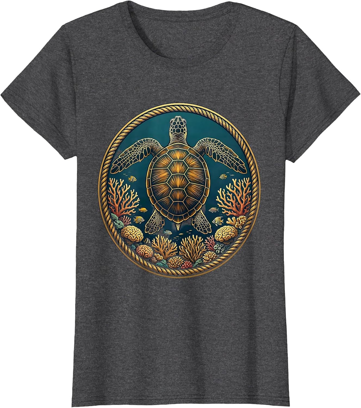 Women's Aloha Sea Turtle Coral Reef Ocean Design T-Shirt - Dark Heather Grey