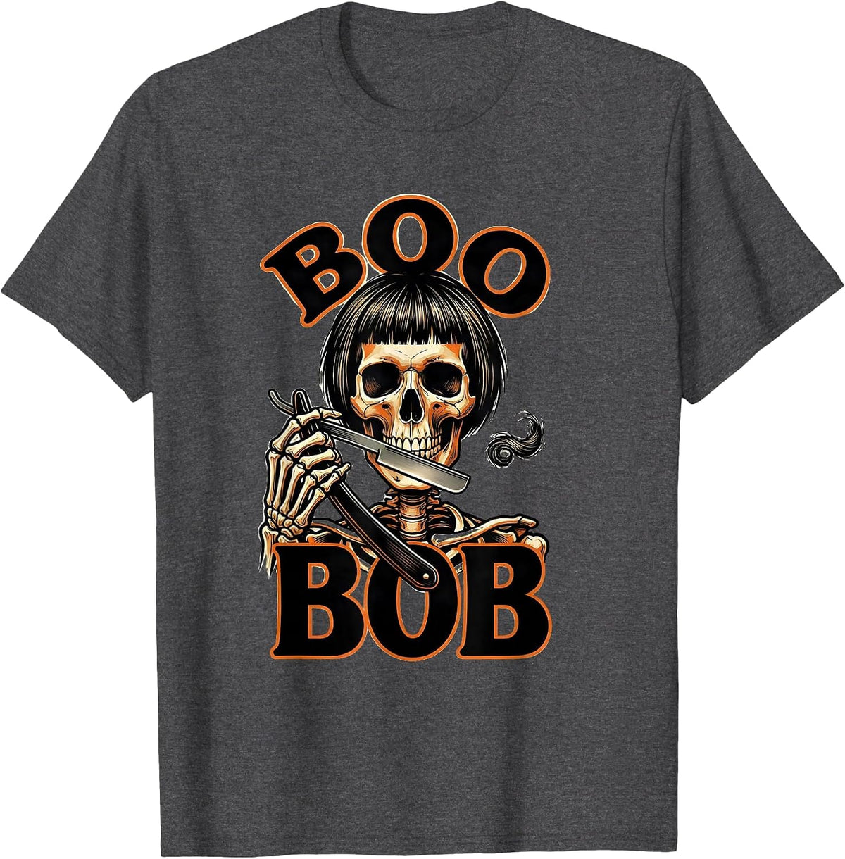 Boo Bob Tattoo Halloween Hairstylist Barber Humor Skeleton T-Shirt - Dark Heather Grey