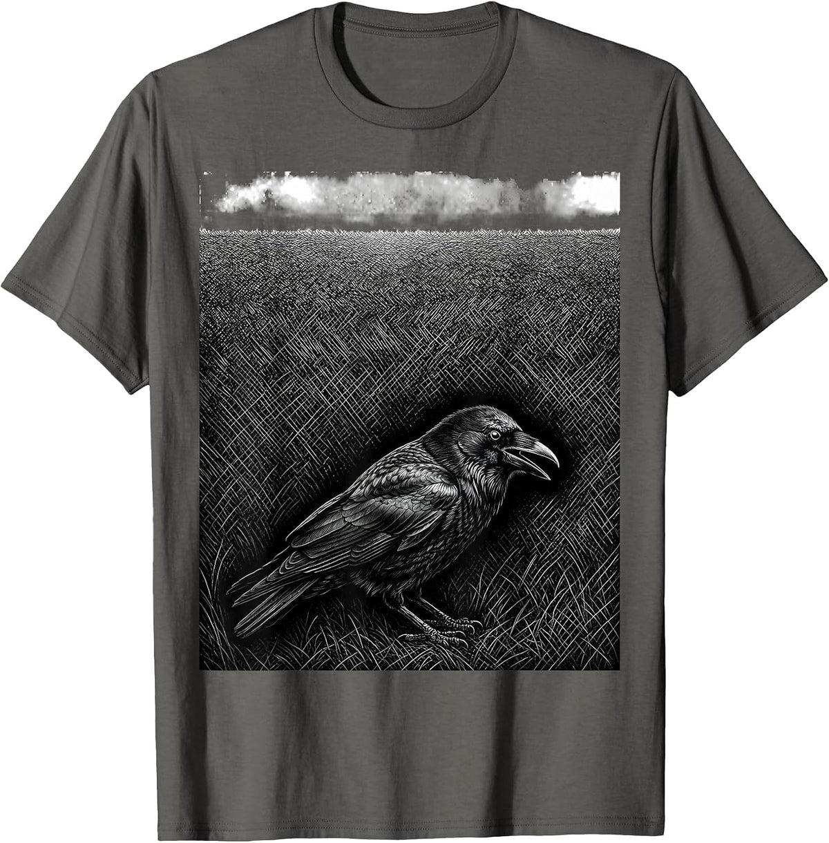 Crow Silhouette Dark Humor Gothic Bird Lover T-Shirt - Asphalt Grey
