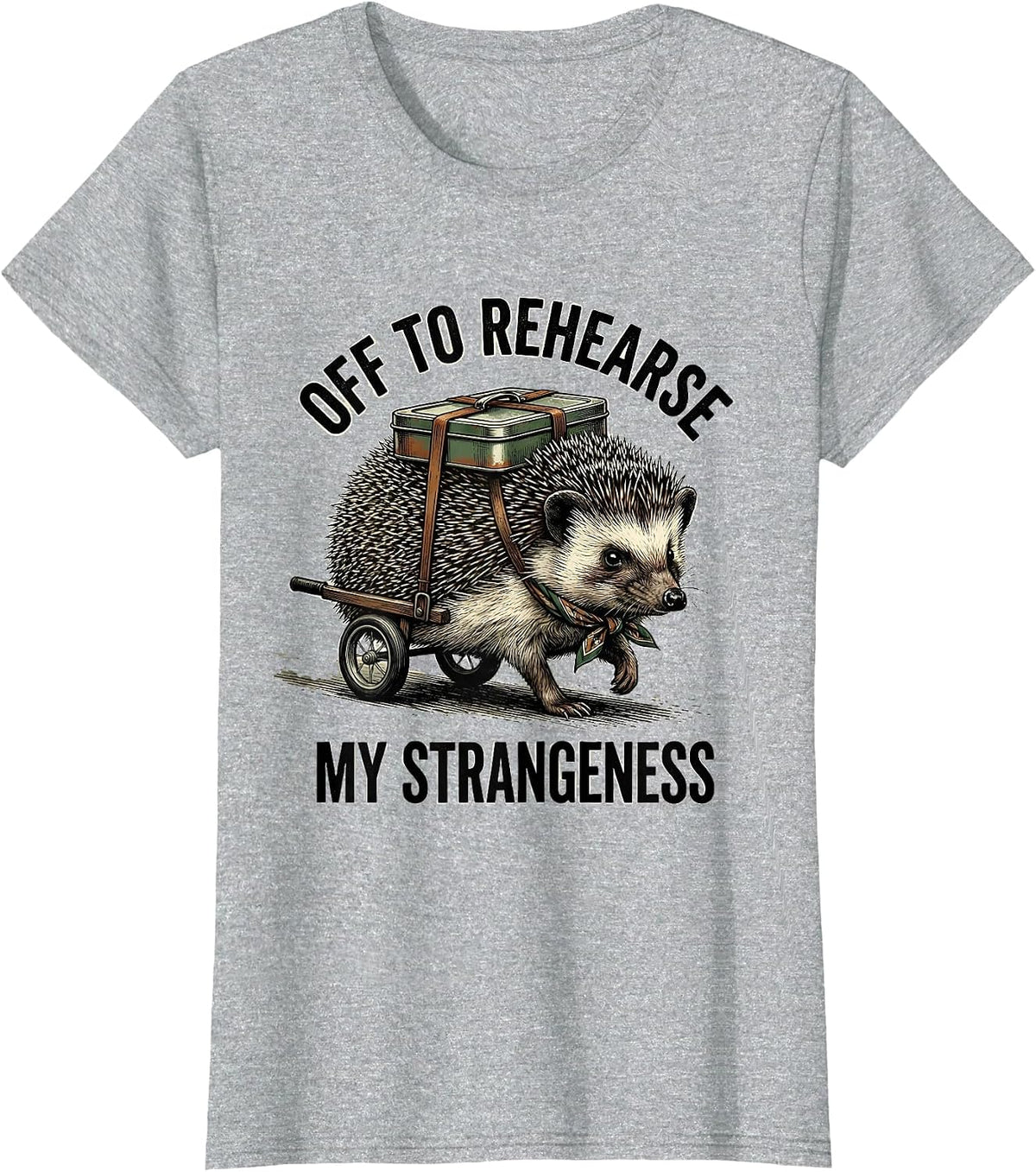 Off To Rehearse My Strangeness Vintage Hedgehog Meme Humor T-Shirt - Heather Grey