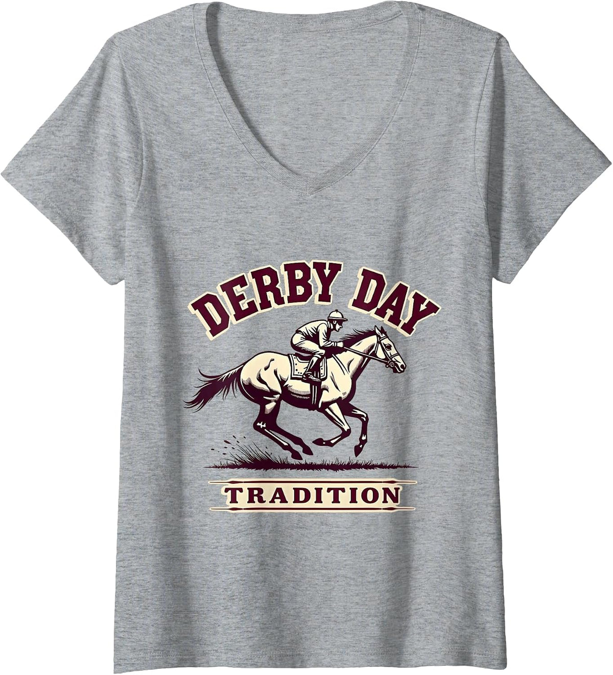Women's Derby Day Tradition Classic Horse Racing Design V-Neck T-Shirt - Heather Grey
