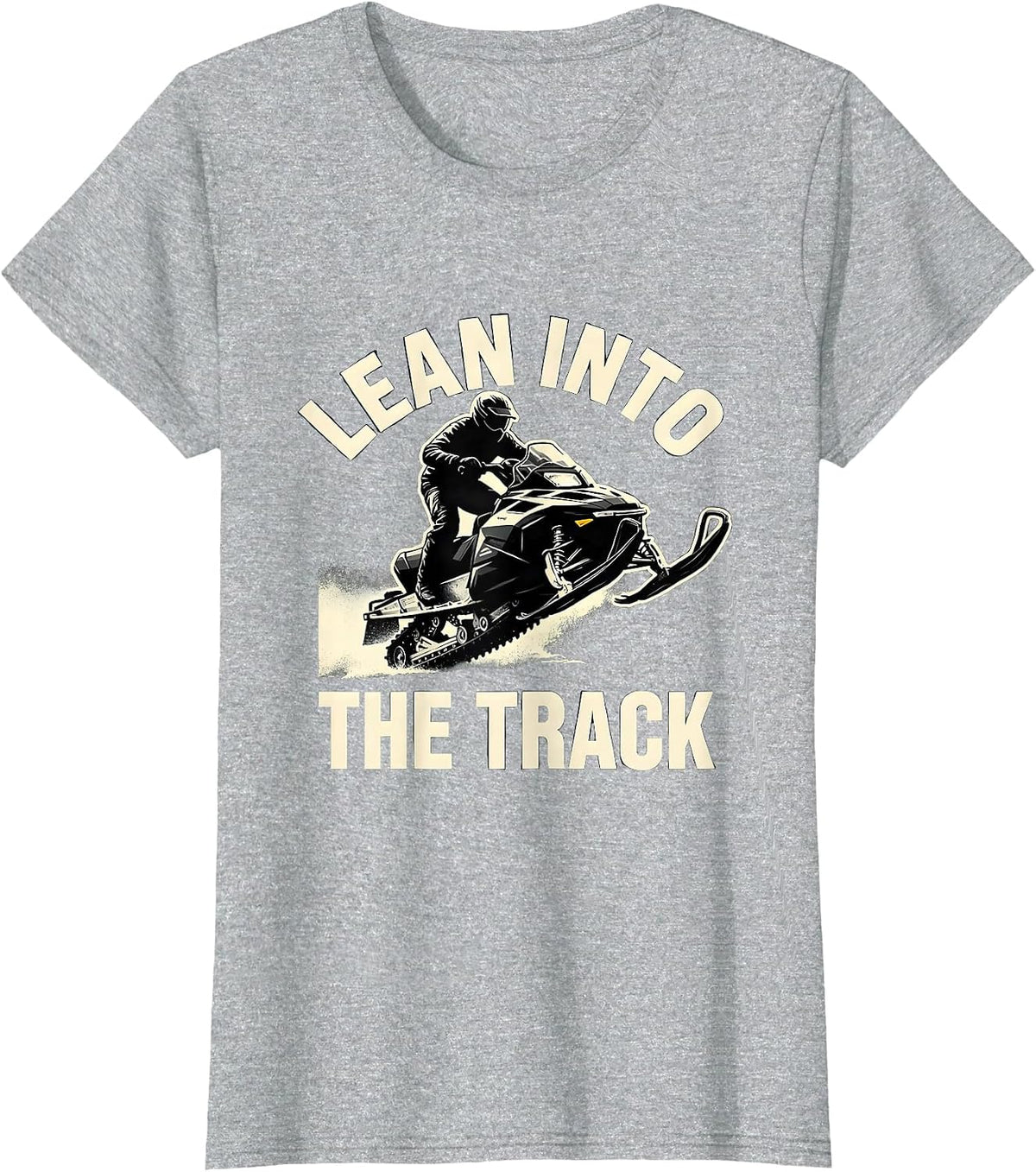 Lean Into The Track Silhouette Snowmobile Rider Winter T-Shirt - Heather Grey
