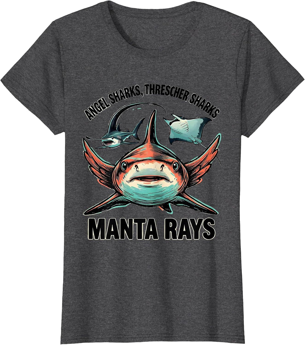 Women's Angel Sharks, Thresher Sharks, Manta Rays Marine Biology T-Shirt - Dark Heather Grey