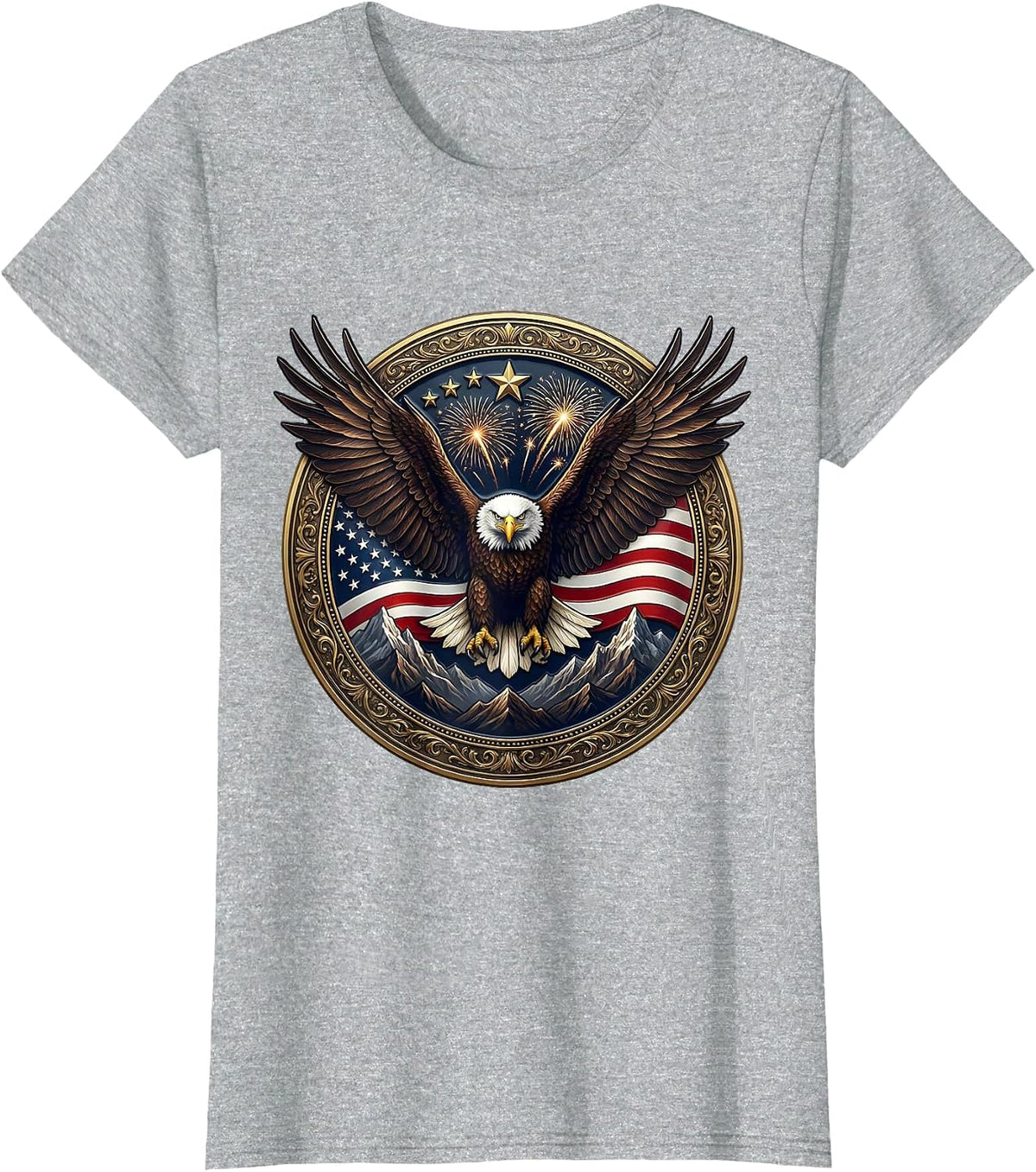 Women's Red White and Blue Bald Eagle Mountain Peak T-Shirt - Heather Grey