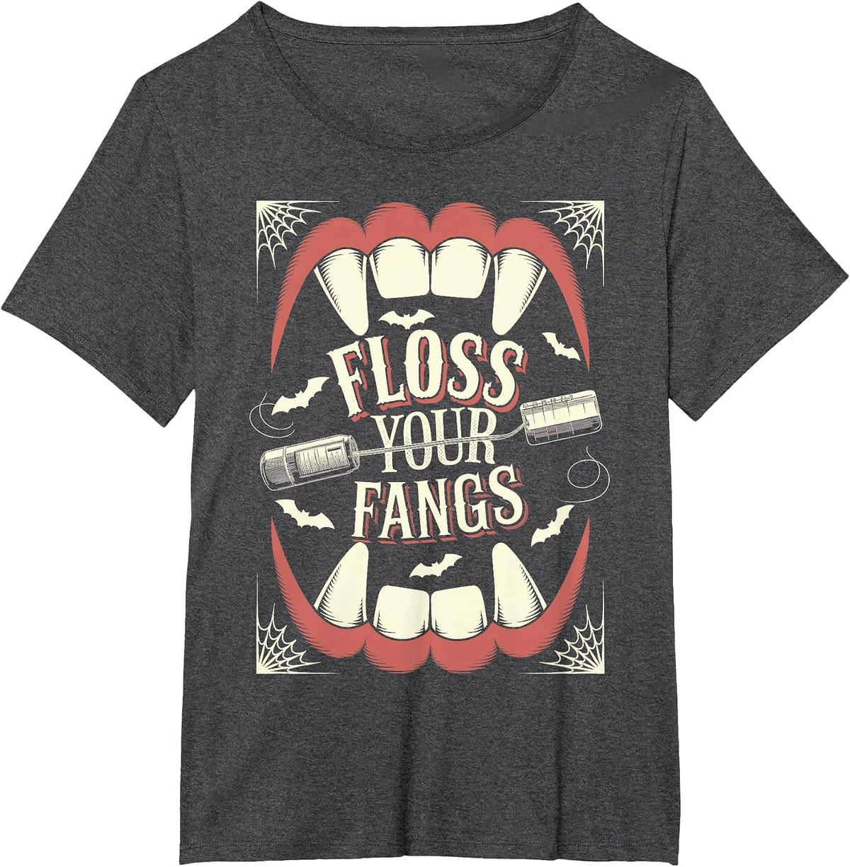 Funny Dental Hygienist Assistant Halloween, Floss Your Fangs T-Shirt - Dark Heather Grey