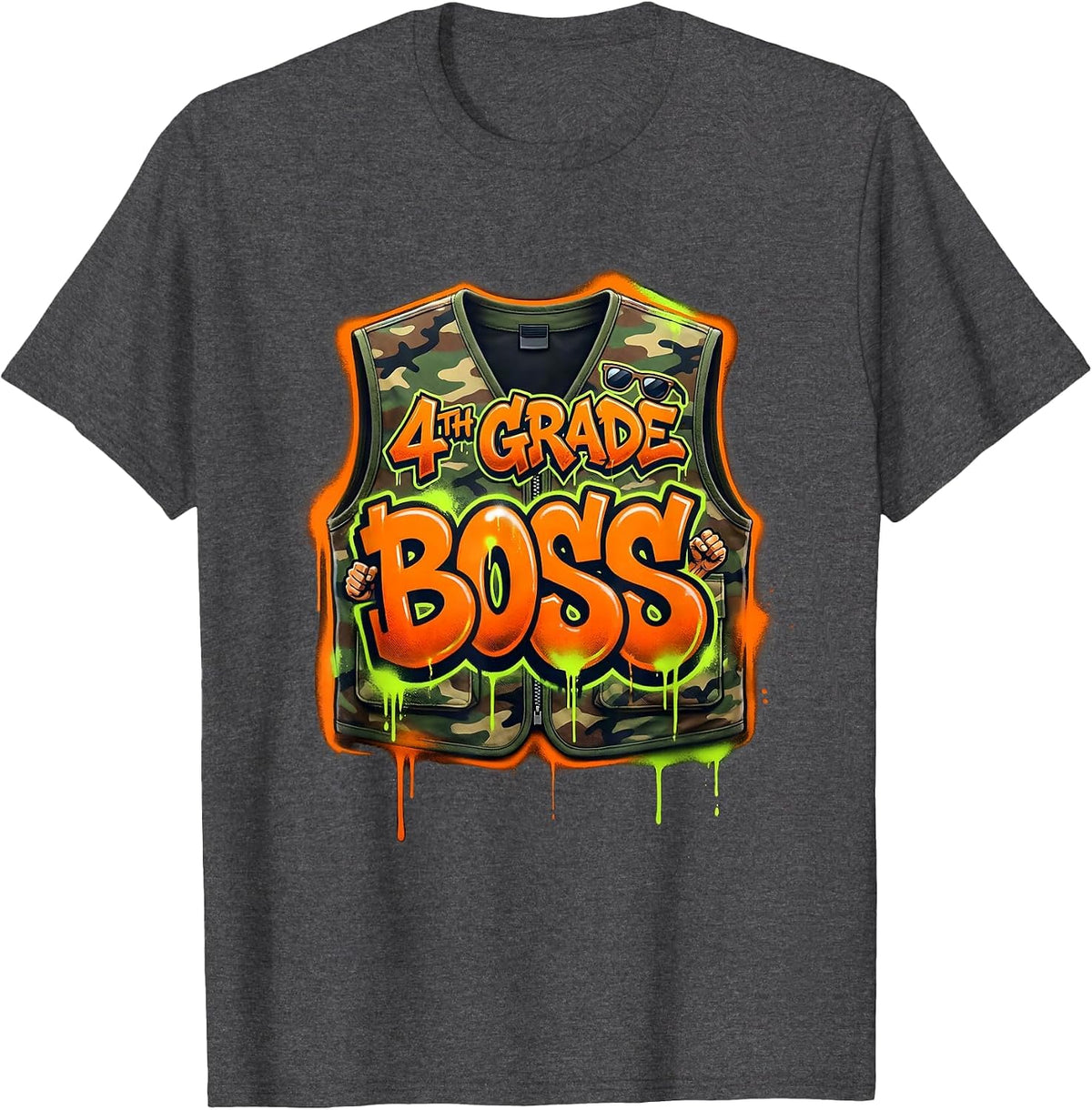 Men's 4TH GRADE BOSS Graffiti Camo Fourth Grade Back To School T-Shirt - Dark Heather Grey