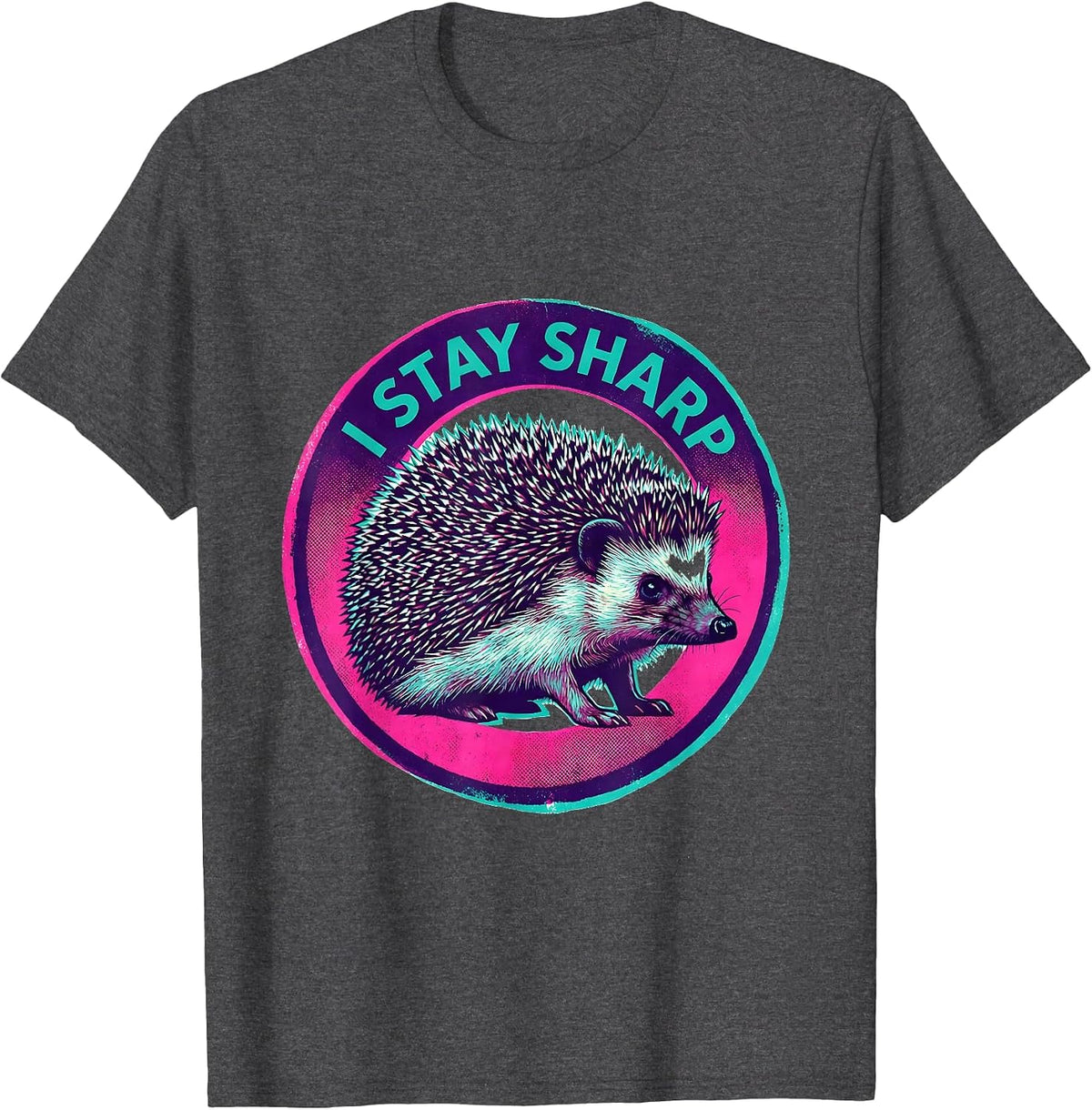 I Stay Sharp Risograph Hedgehog Animal Humor Gift for Kids T-Shirt - Dark Heather Grey